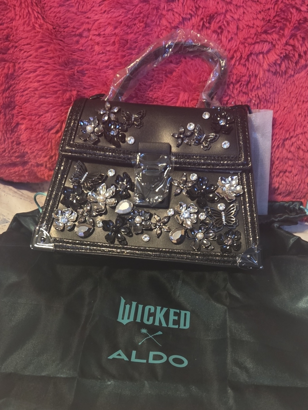 ALDO Black Embellished Floral Butterfly Satchel